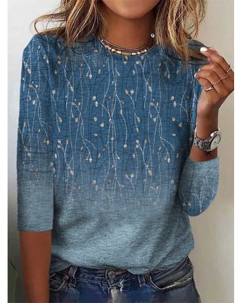 Floral Loose Casual Knitted T-Shirt