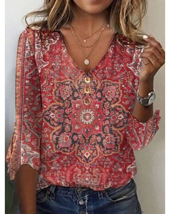 Casual Ethnic Knitted Loose T-Shirt