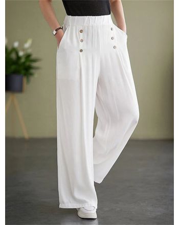 Plain Loose Casual High Waist Wide Leg Long Pants