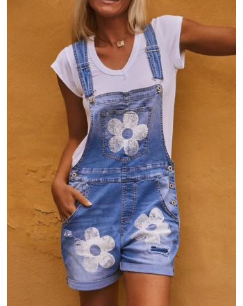 Denim Casual Pocket Stitching Loose Denim Bib Pants